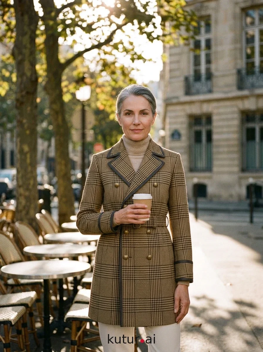 Houndstooth brass coat · lookbook